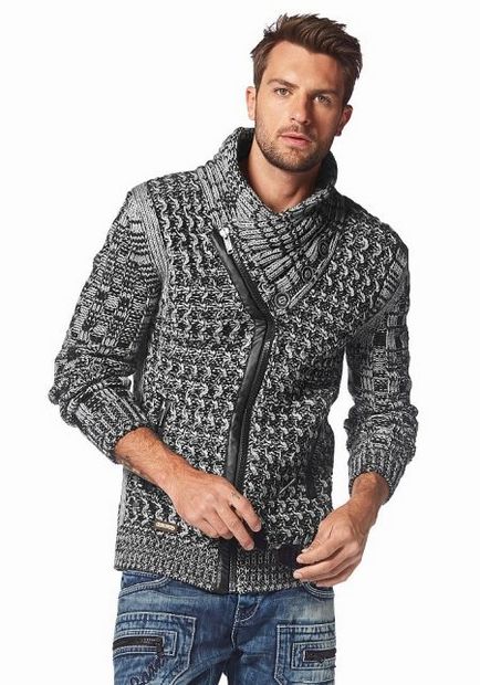 Bărbați tricot cardigan tânăr, împerechere mare, cu o glugă