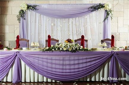 Оформлення весільного столу, залу, букета тканиною - прикраса столу молодих у жовтому стилі