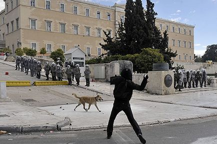 Протестуючий грецький пес сосиска