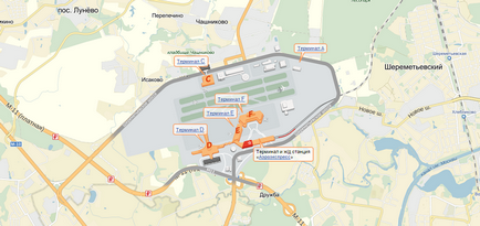 Schema terminalelor aeroportului Sheremetyevo pe hartă