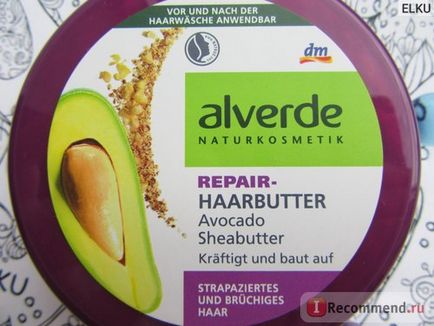 Cremă-ulei de păr alverde naturkosmetik restaurarea avocado și unt de shea (reparare-haarbutter