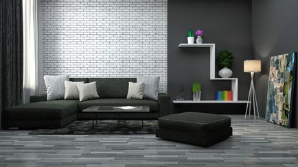 Gray a belső, szép kombináció más színek a tervezés egy nappali, konyha, hálószoba és