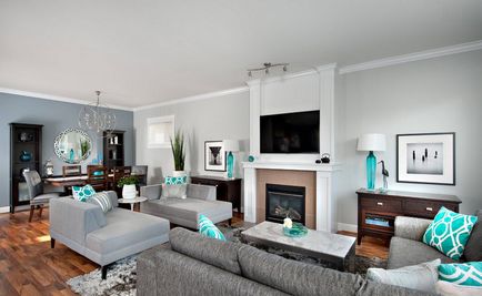 Gray a belső, szép kombináció más színek a tervezés egy nappali, konyha, hálószoba és