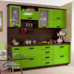 O combinație de verde în bucătărie, cu aspect de culoare