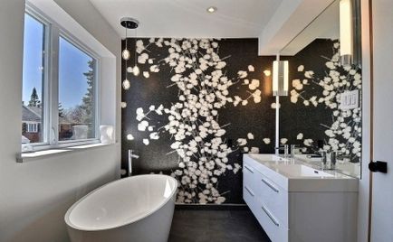 Fekete-fehér fürdőszoba kialakítási lehetőségeit elhelyezése fekete-fehér csempe (23 fotó)