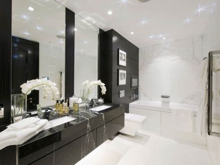 Чорно-біла ванна дизайн, варіанти укладання чорно-білої плитки (23 фото)