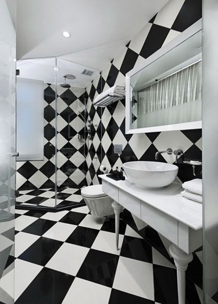 Design de baie alb-negru, opțiuni pentru montarea plăcilor alb-negru (23 fotografii)