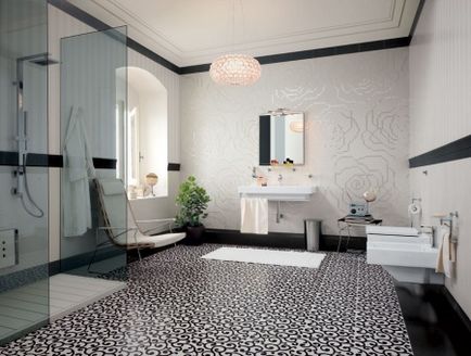 Чорно-біла ванна дизайн, варіанти укладання чорно-білої плитки (23 фото)