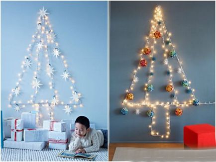 Cum și de la ce să faci un copac plat de Crăciun pe perete, când este puțin spațiu