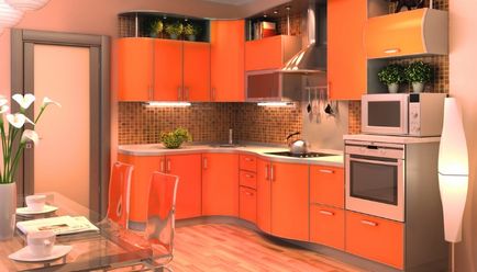 Bucătărie portocalie - design interior, idei, fotografie