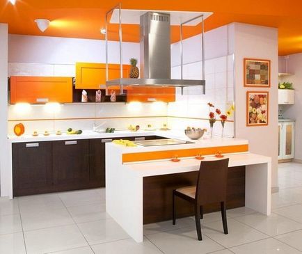 Imagine de bucătărie portocalie a opțiunilor interioare gata făcute și sfaturi de design