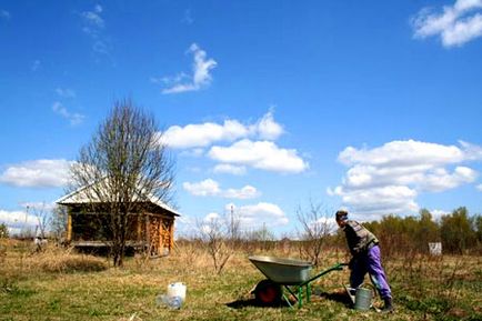 Munka és ültető az országban tavasszal