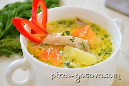 Sajt leves csirkével - egyszerű és finom receptet a fotó