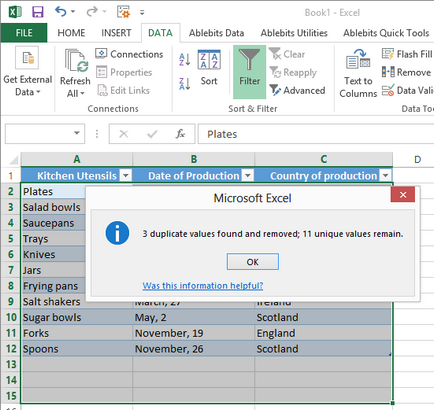 Eliminați duplicatele în Excel folosind un instrument nativ