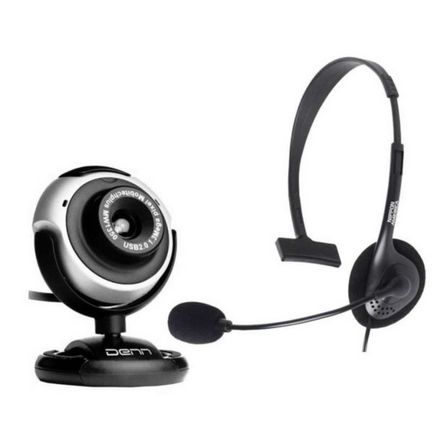 Webcam cu dispozitiv cu căști și caracteristici, plusuri