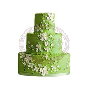 Fehér, kék és zöld színekben zhelty esküvői torták