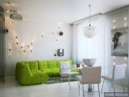 Decor de apartament în perete verde, accente, accesorii, fotografie