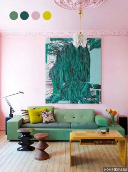 Decor de apartament în perete verde, accente, accesorii, fotografie