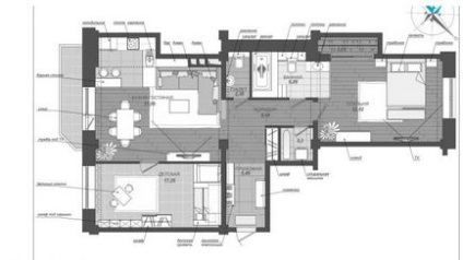 Proiect de proiectare a unui apartament de trei camere de 100 de metri pătrați