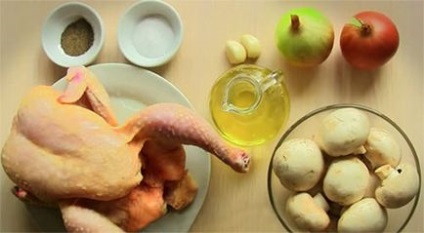 Töltött csirke gombával a sütőben - lépésről lépésre recept fotók