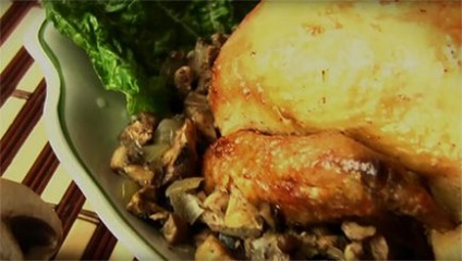 Töltött csirke gombával a sütőben - lépésről lépésre recept fotók