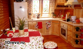 Bucătărie în interiorul casei de lemn, zonare, fotografie, geos de bucătărie