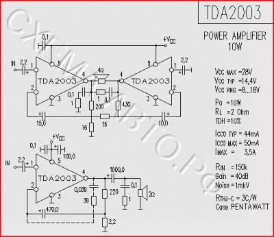 Bridge amplificator pe tda2003 pentru un subwoofer, auto schematic - obiecte de artizanat auto pentru propriile mâini