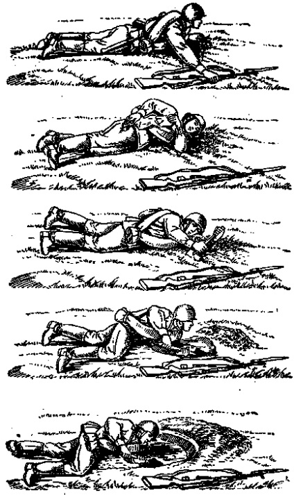 Уривка і маскування одиночних окопів для стрільби з різних положень (лежачи, з коліна, стоячи)