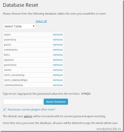 Pluginul de resetare a bazei de date Wordpress, viața cu wordpress