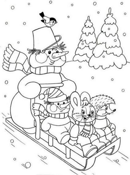 Розмальовки для дітей на тему зима лижі, ковзани, санки