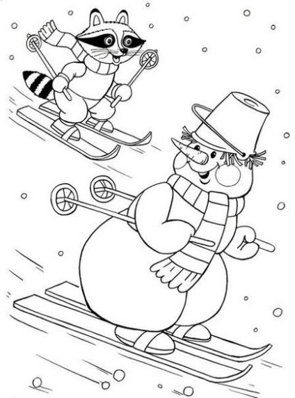 Cărți de colorat pentru copii pe tema schiurilor de iarna, patine, sanie