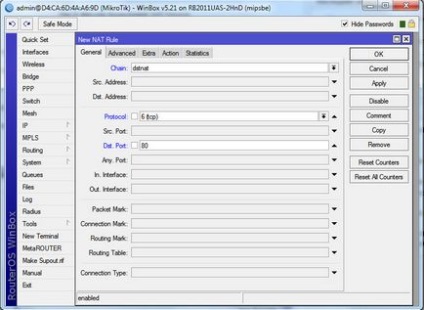 Setări avansate pentru redirecționarea portului rotativ mikrotik
