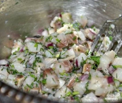 Herring alatt bunda formájában szamóca - egy lépésről lépésre recept fotók