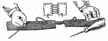 Зшивання конвеєрної стрічки жильними струнами і шкіряними ременями