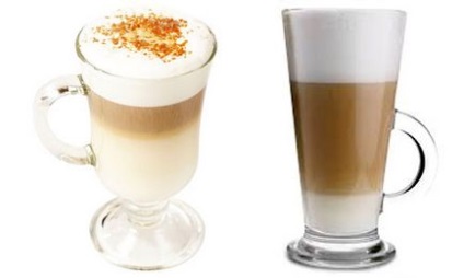 Un pahar pentru latte, ochelari, cupe și cani pentru cafea latte