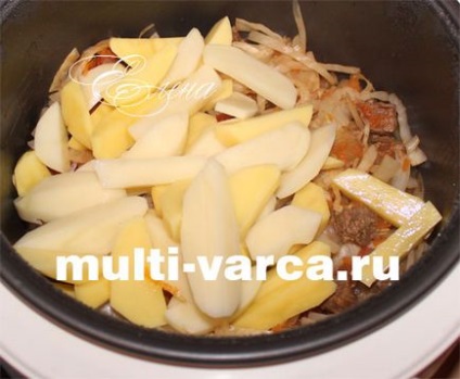 Тушкована капуста з м'ясом, картоплею і помідорами в мультиварці