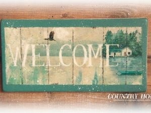 Díszíteni egy belső lemez «Welcome» vidéki stílusban - a tisztességes iparos - kézzel készített (szivacs) Díszíteni egy belső lemez «Welcome» vidéki stílusban - a tisztességes iparos - kézzel készített,