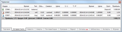 Istoricul contului - Terminal - Interfața utilizatorului - Metatrader 4 Ajutor