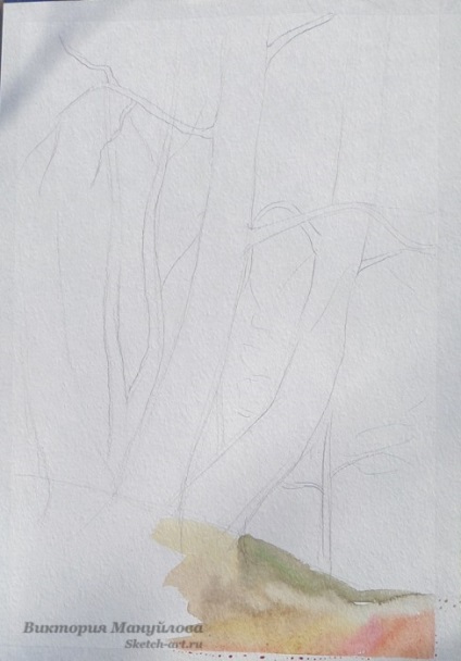 Як намалювати березу поетапний урок малювання берізок аквареллю) - sketch art