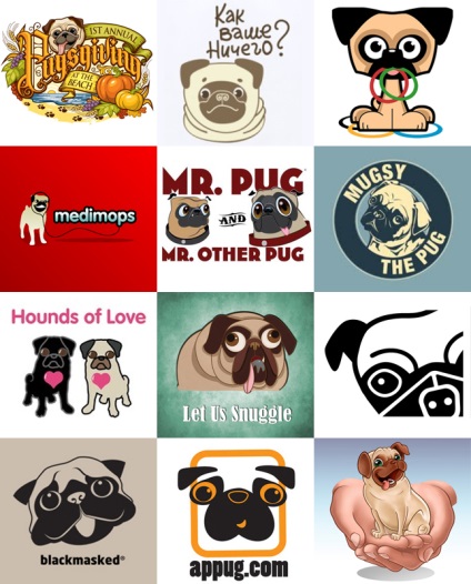 Маленькі веселі песики 30 вдалих логотипів із зображенням мопсів