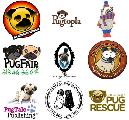 Puțini puțin câini veseli 30 de logo-uri bune cu o imagine a unui pug