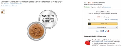 Obsessive compulsive cosmetics, бандерольку