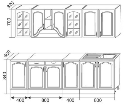 Dimensiuni set de bucătărie pentru modele standard de bucătărie mici, scheme