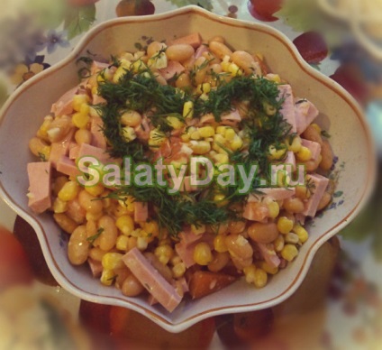 Kukorica saláta sonkával, gombával - a legegyszerűbb és legnépszerűbb termékek recept és fotó