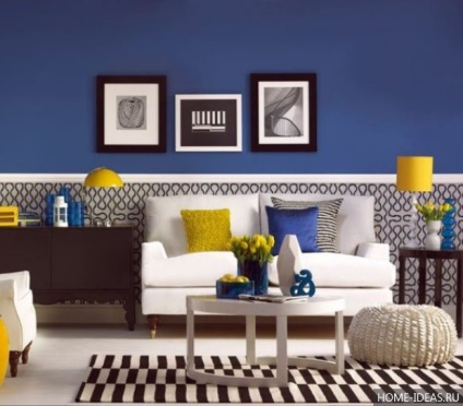 Синій колір в інтер'єрі вітальні, кухні, спальні