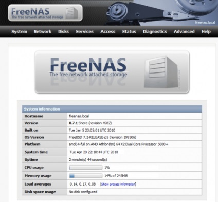 Instalare și configurare inițială freenas