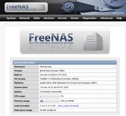 Установка і початкова настройка freenas