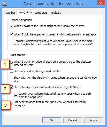 Windows 8 - робочий стіл, кнопка пуск і навігація