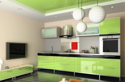Idei de fotografie verde de bucătărie cu design interior, cu diferite combinații de culori