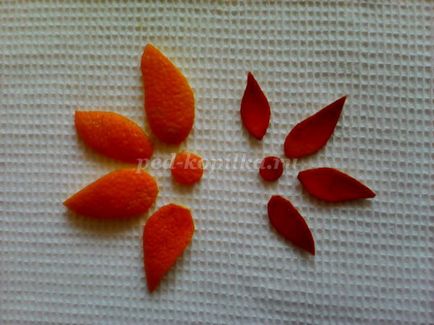 Aplicarea de flori din coaja de portocala pentru copiii de 4-7 ani